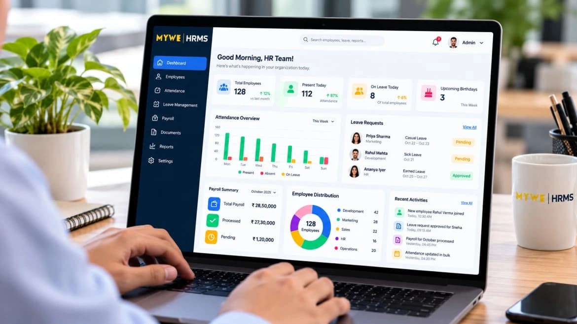 How to Choose the Right HRMS for a Small Business in India: 12 Features to Check Before You Buy - Blog Cover Image by MYWE Technologies, IT Company in Thrissur