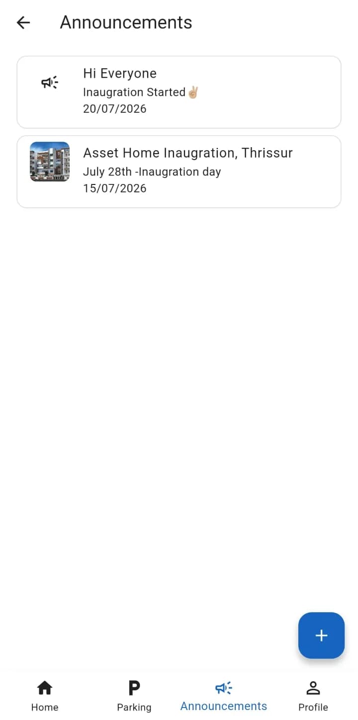 Kotiyo Apartment Admin Announcements screen